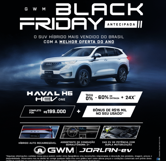 HAVAL H6 HEV ONE COM BÔNUS DE R$ 15.000 NO SEU USADO + TAXA 0%