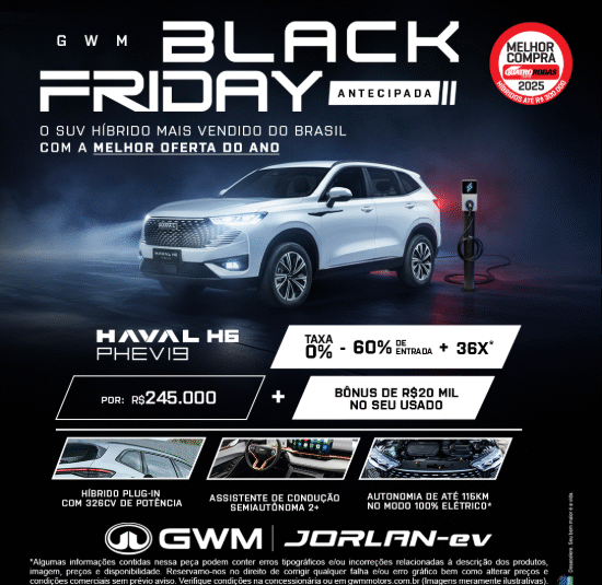 HAVAL H6 PHEV19 COM BÔNUS DE R$20.000 NO SEU USADO + TAXA 0%