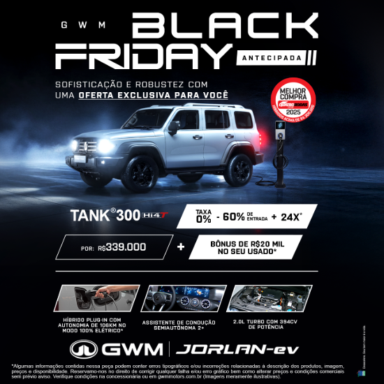 TANK 300 COM BÔNUS DE R$20.000 NO SEU USADO + TAXA 0%