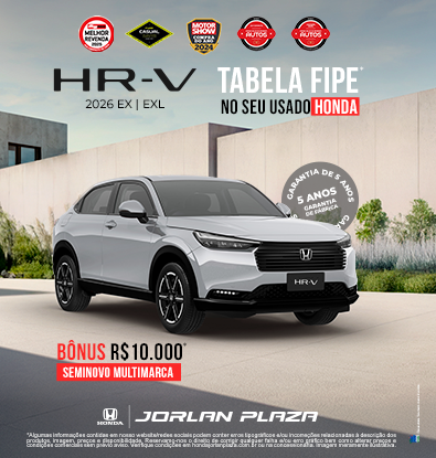 HR-V EX – COM 100% DA TABELA FIPE NO SEU USADO HONDA OU BÔNUS DE R$10.000 PARA SEMINOVO MULTIMARCA